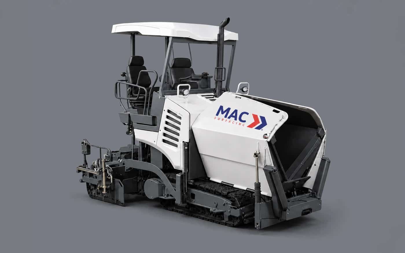 MAC VÖGELE SUPER 1300-3i tracked midi paver in hire livery - illustrated product view