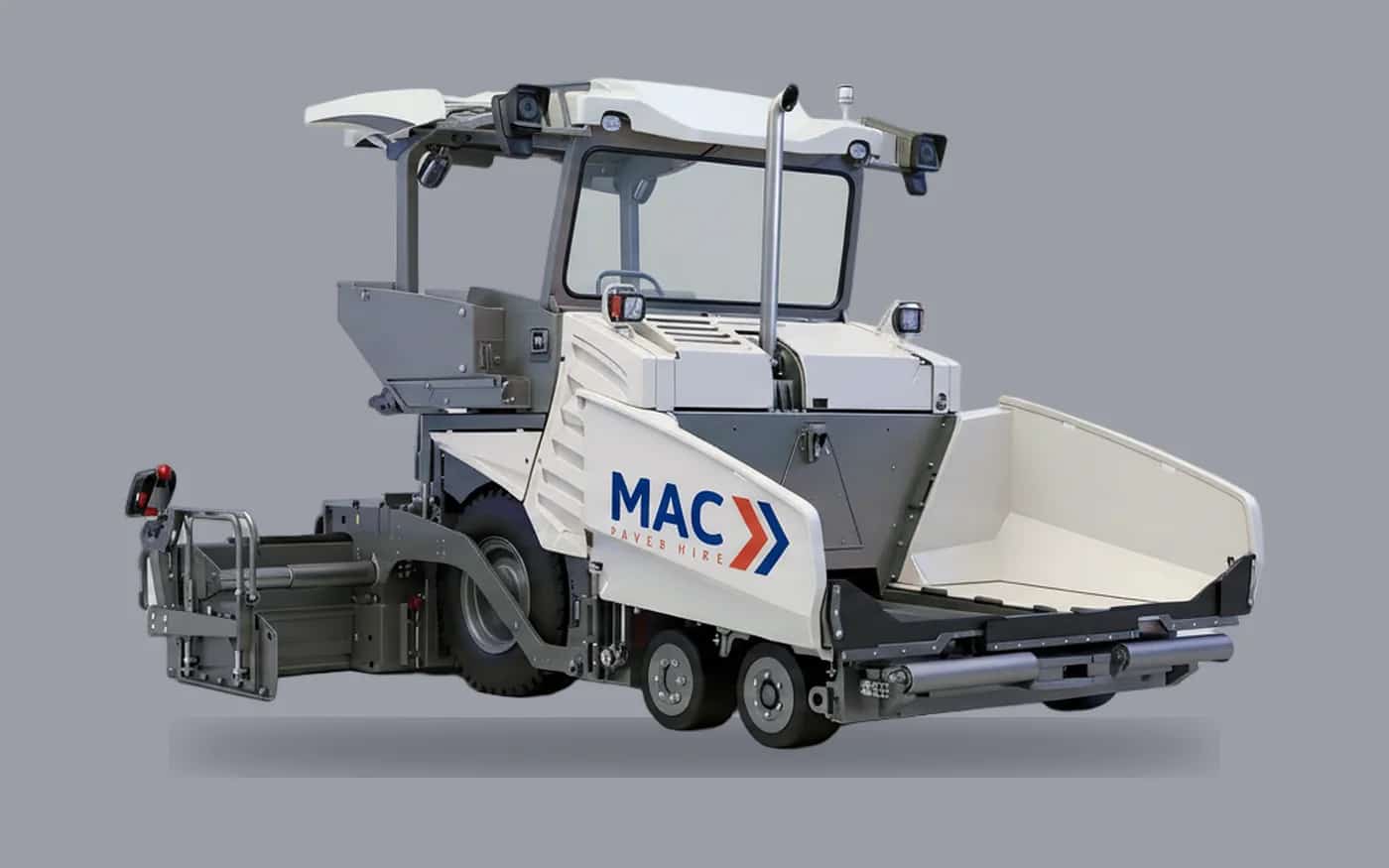 MAC VÖGELE SUPER 1803-5 X wheeled paver in hire livery - illustrated product view